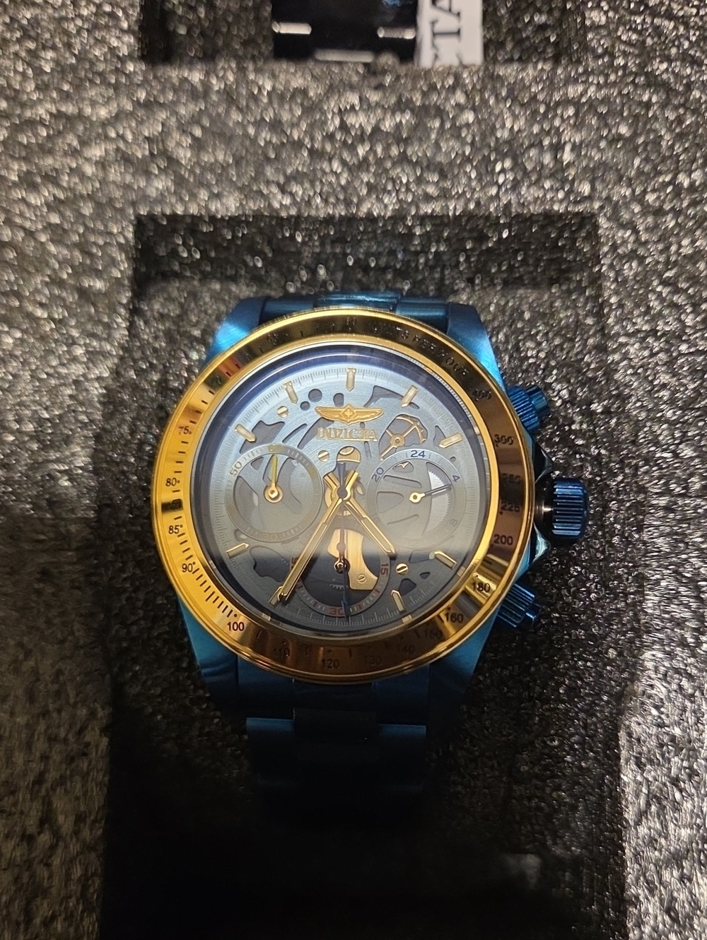 Invicta Blue and Gold Skeleton Chronograph Men's Watch
